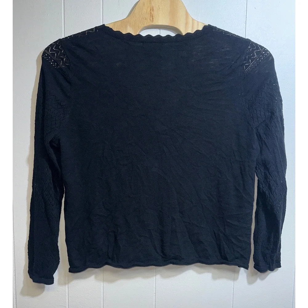 Frye Womens Black Pointelle Knit Scalloped V-Neck Button‎ Cardigan Sweater XXL